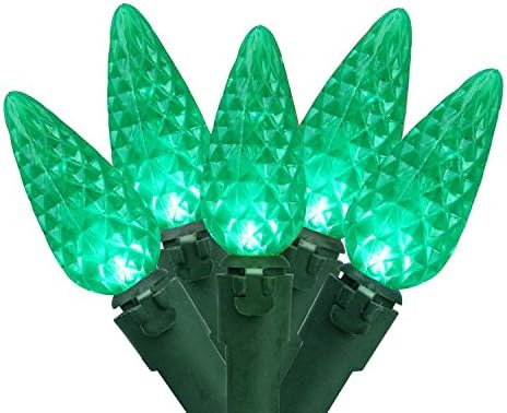 By BriteStar Set of 100 Faceted Green LED C6 Christmas Lights - Green Wire