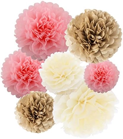HEARTFEEL Paper Pom Poms 12pcs,8inch 10inch Tissue Pom Poms,Tissue Paper Flowers Baby Pink Cream Tan Party Pom Pom Decorations for Wedding, Birthday, Baby Shower, Bachelorette, Nursery Decor