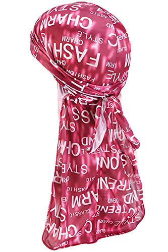 YI HENG MEI 2PCS/3PCS Camouflage Print 360,540,720 Waves Long Tail Durag Turban Bandana (05-3-Red Words)