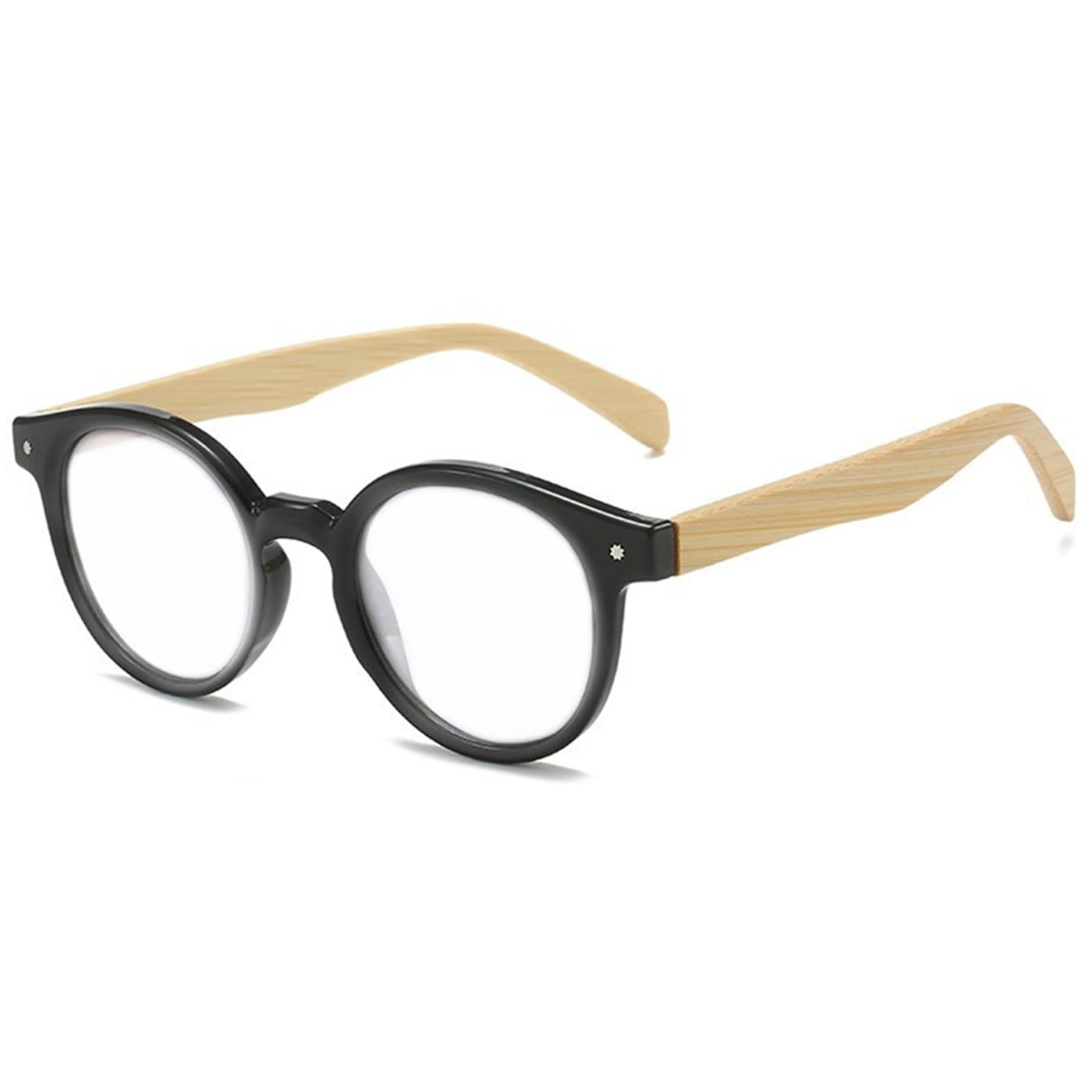 Lanomi Oval Reading Glasses Men Women Compact Round Eyeglasses Wooden Arm Readers Black 3.0