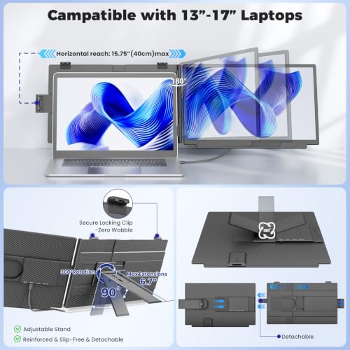 siaviala Extensor De Pantalla para Portátil de 15.6" Monitor Portátil IPS 1080P FHD, Doble Pantalla para Portatil de 13 a 17» Plug & Play para Windows/Mac/Android/Switch/PS5