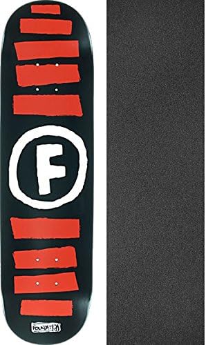 Foundation Skateboards Doodle Stripe Black/Red/White Skateboard Deck - 8" x 31.375" with Black Magic Black Griptape - Bundle of 2 Items