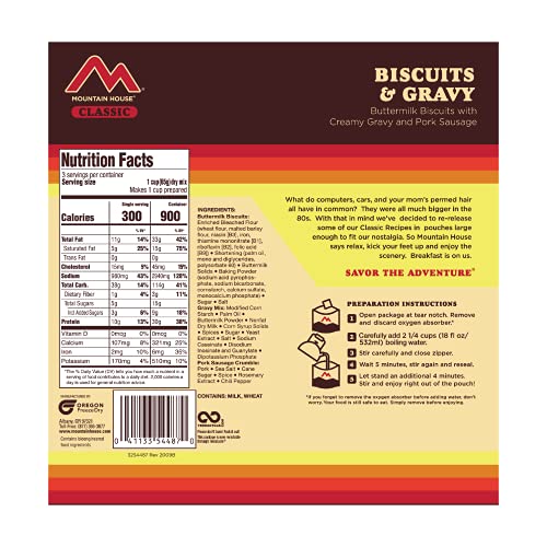 MOUNTAIN HOUSE CLASSIC BISCUITS & GRAVY | FREEZE DRIED BACKPACKING & CAMPING FOOD | 3 SERVINGS