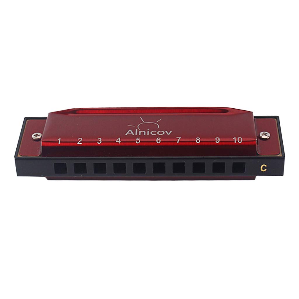 Alnicov Harmonicas 10 Holes 20 Tunes Mouth Organ Key of C for Beginners/Professionals/Adults with Case and Cleaning Cloth - Red
