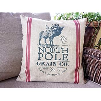 Amazon Com Reindeer Grains Christmas Pillow Cover North Pole