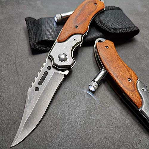 Tuzech 7.9'" 57HRC Pocket Tactical Folding Blade Knife Survival Hunting Camping Pocket Knifes with LED Knives