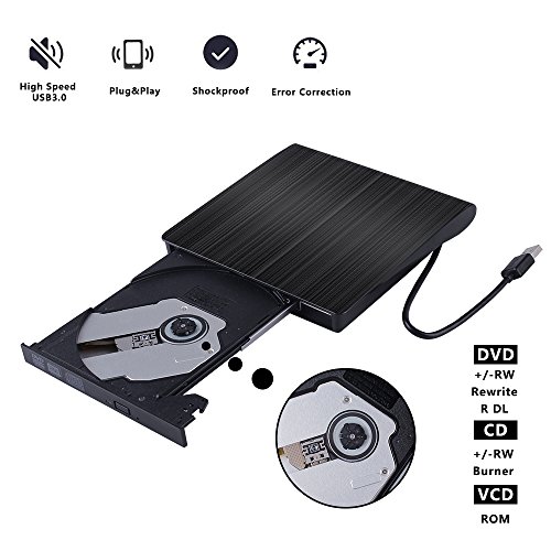 External DVD Drive With Protective Storage Case Pouch Bag, Slim Portable USB 3.0 Optical CD DVD RW ROM Drive Writer Rewriter Burner Player High Speed for Mac, Notebook, Laptop, Desktops