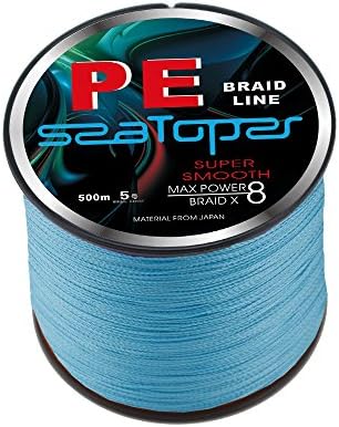 SeaToper 8 Strand Super Strong Braided Line PE Fishing Line 500M / 547 Yards 20LB, 0.165mm Sea Blue