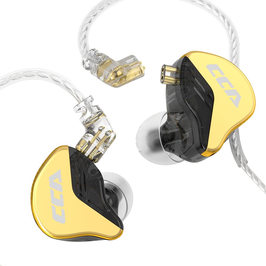 CCA CRA+ in Ear Earphone, Ultra-thin Diaphragm Dynamic Driver IEM, Clear Sound & Deep Bass, Wired Earbuds with Tangle-Free Removable Cord-Gold No Mic