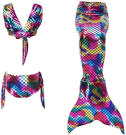 Hongwen Four Pcs Girls Sparkle Mermaid Tail with Mono Fin Swimmable Swimwear