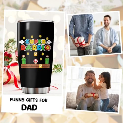 Dad Father Day Gifts, Father Gift Tumbler with Lid Stainless Steel, Super Daddio Gifts for Daddy for Birthday-Gift, Dad Drinking Cup from Daughter Son