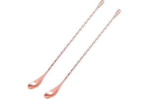 DIFENLUN 12 Inches Mixing Spoon Stainless Steel, 2 Pack Spiral Pattern Bar Spoon for Cocktail Shaker Tall Cups(Rose gold)