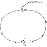 Rnivida 925 Sterling Silver Anklet for Women, Dainty Cross, Evil Eye, Anchor, Wave Beads Chain Ankle Bracelet