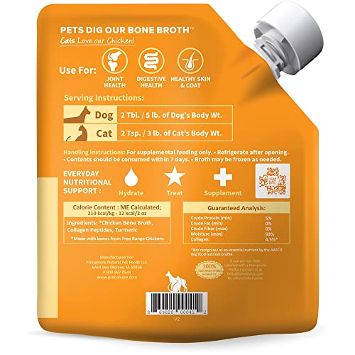 Primalvore FreeRange Bone Broth for Dogs &Cats, Mobility Formula w/ Collagen Peptides to Help