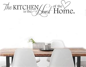 The Kitchen is The Heart of The Home Quotes Lettering Sticker Wall Decals Removable Vinyl Art Mural Home Decor Wall Stickers,Black