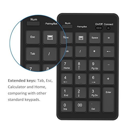 Cateck Bluetooth Wireless Keypad, Wireless 23 Keys Numeric keypad Bluetooth Numeric Keyboard for Windows Laptop Desktop Computer PC, Black - Thumbnail 3
