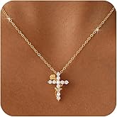 Amicon Gold Cross Necklace for Women Dainty 14K Gold Plated Diamond Cross Pendant Necklace Simple Charm Cross Necklaces Faith Trendy Jewelry Gifts