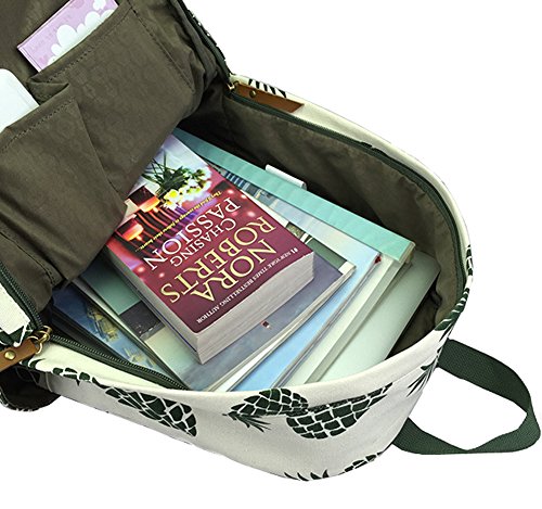 image for Toniker White Pineapple Printed Canvas Lightweight Backpack for Girls 
