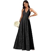Jacquard Floral Bridesmaid Dresses for Women Halter V Neck A Line Sleeveless Long Formal Party Evening Gowns