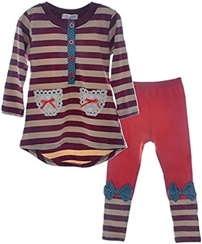 Little Girls Cute Cartoon Long Sleeve Sets 2-7 Striped Top Leggings XL