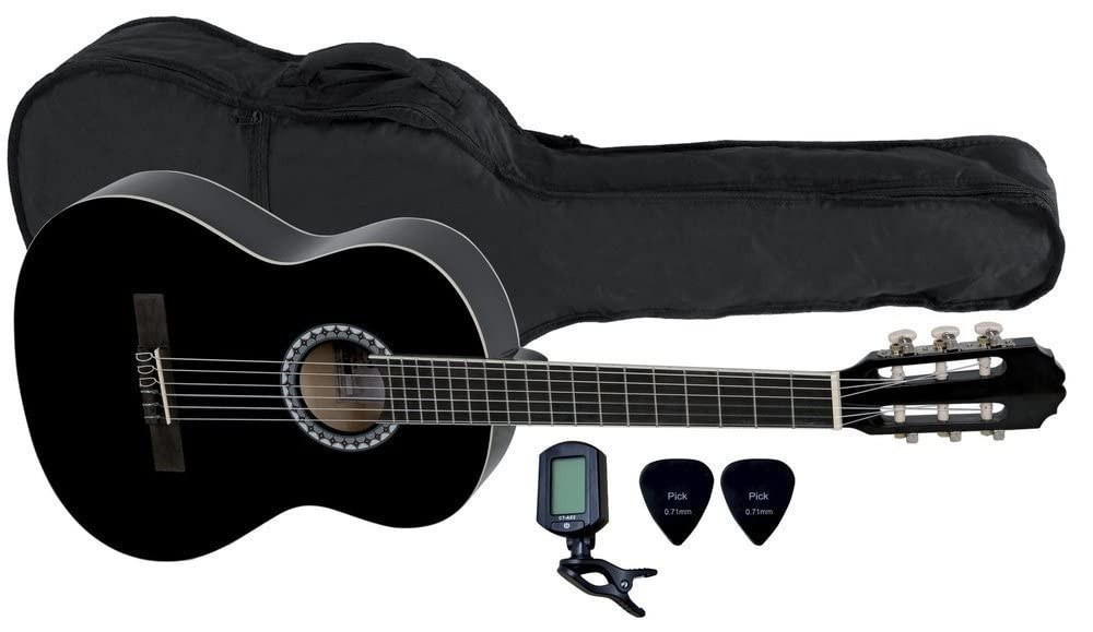 GEWA classical guitar, Basic guitar, basswood body, pakkawood fingerboard, chrome-plated machine heads, Set 3/4 black, including bag, tuner, picks