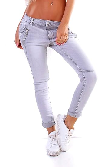 OSAB-Fashion 11294 Jewelly by Lexxury Damen Jeans Destroyed Slimfit Hose Boyfriend Baggy Knopfleiste