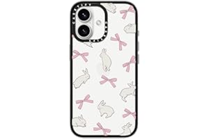 CASETIFY Compact iPhone 16 Case [4 ft. 2X Military Grade Drop Protection/Slim/Lightweight] - Rabbit Ribbon - Clear Black