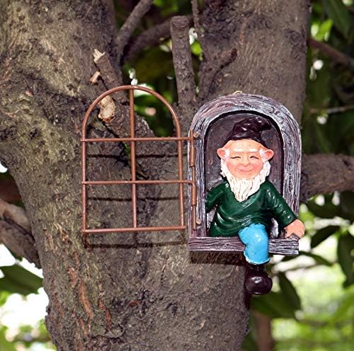Tanngronie Backyard Decor for Outdoors Gnomes Out of doors Decorations Tree Faces Decor Out of doors Steel Artwork Backyard Sculptures & Statues Rising Elf Tree Hanger Gnome Door
