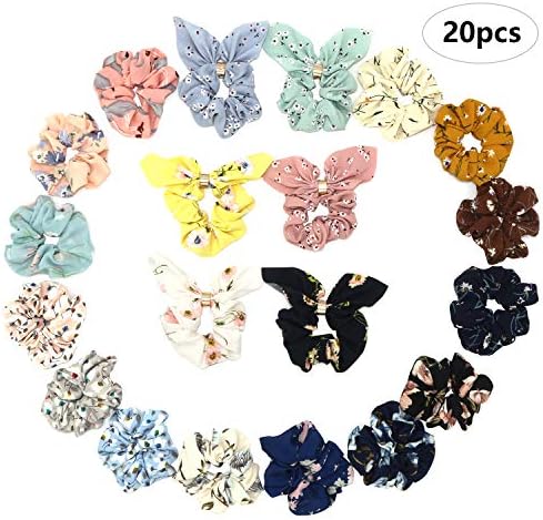20 Pcs Colors Women's Chiffon Flower Hair Scrunchies Hair Bow Chiffon Ponytail Holder,Including 14 Colors Chiffon Flower Hair Scrunchies and 6 Colors Bunny Ear Hair (20 Pcs Chiffon Scrunchies)