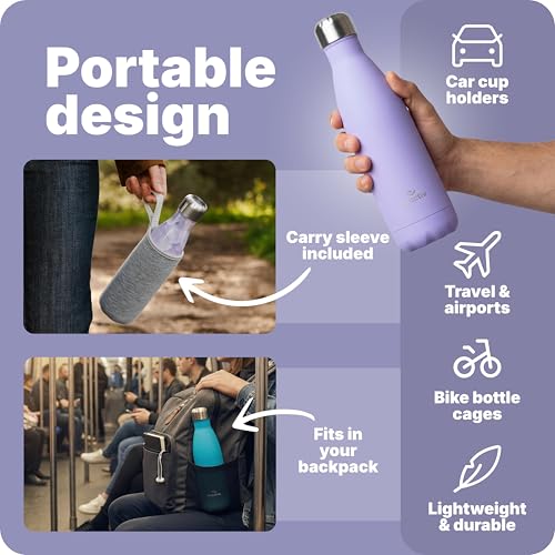 Nuactiv Stainless Steel Water Bottle 500ml, Vacuum Insulated Metal Flask, Leakproof, BPA Free, Reusable Sports Flask, Keeps Drinks Cold 24h & Hot 12h, for Gym, Travel, Work & School