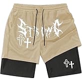 QJQ Men's 2 in 1 Goth Graphic Drawstring Elastic Waist Shorts Summer Casual Workout Athletic Gym Track Shorts