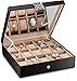 Glenor Co Watch Box - 15 Slot Classic Watch Case Display Organizer with Modern Buckle -Black