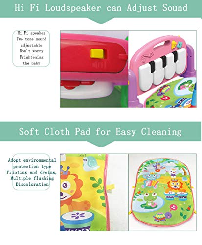 WYSWYG Baby Gym Jungle Musical Play Mats for Floor, Kick and Play Piano Gym Activity Center with Music, Lights, and Sounds Toys for Infants and Toddlers Aged 0 to 6 12Months Old (Pink)