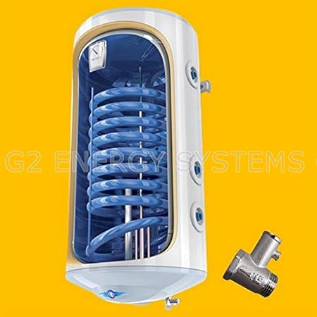120 L Liter wandhängender Warmwasserspeicher mit 1 Wärmetauscher, druckfest 230 Volt/ 50 Hz inkl. Sicherheitsventil und Wandh