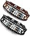 Besteel 2PCS Vintage Genuine Leather Bracelet for Men CZ Brown Adjustable Bangle Braided Bracelet, 7.3-8.5 inches