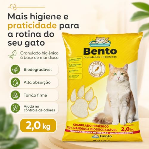 Areia Sanitária Higiênica para Gatos 2kg Biodegradável de Mandioca Alto Poder de Absorção Natural sem Perfume Torrão Firme Baixa Poeira para Caixa de Areia e Ajuda no Controle de Odores