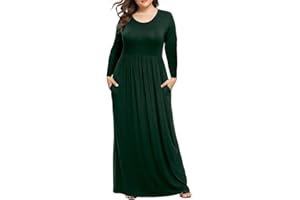 LONGYUAN Plus Size Dresses XL-6XL Dress for Curvy Women Ladies Long Casual Soft with Pockets