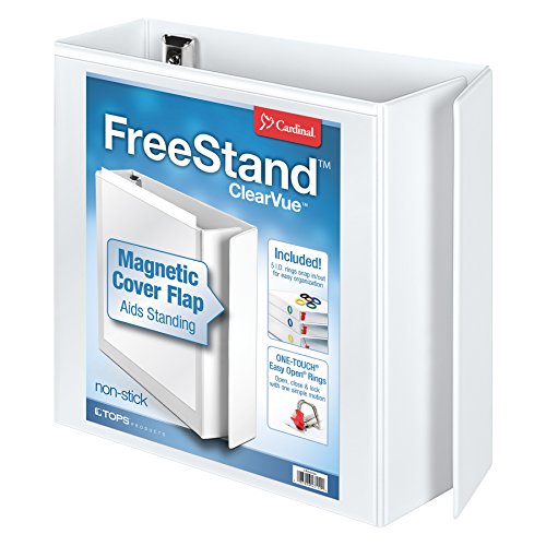 Cardinal 3 Ring Binder, 4 Inch FreeStand Binder with Magnetic Cover Flap, Shelf Pull and 5 Color-Coded Rings, ONE-TOUCH Easy Open Locking Slant-D Rings, Holds 880 Sheets, White
