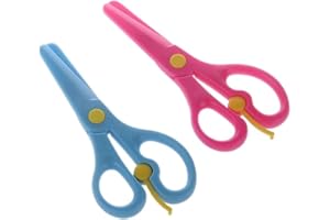 2 Pcs Mixed Color Plastic Handle Safety Shears with Anti-pinch Safety Design for Kids/DIY Crafts Bright Colors