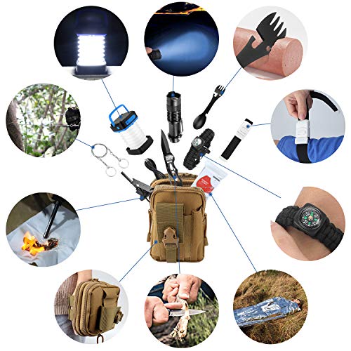 SUPOLOGY Emergency Survival Gear Kits -Outdoor Tactical Tools for Hiking/Adventures/Climbing Necessary - Multifunction Solar Camping Lantern,5 in1 Spoon Fork,Survival Bracelet, Fire Starter - Thumbnail 6