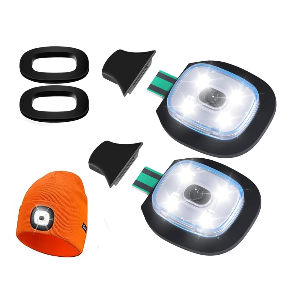 Kopinma 2Pcs USB Rechargeable, Super Bright LED Headlamp Light for Beanie Hat, Replaceable Headlight Cap DIY Hat Light for Walking at Night, Fishing, Camping, Hunting