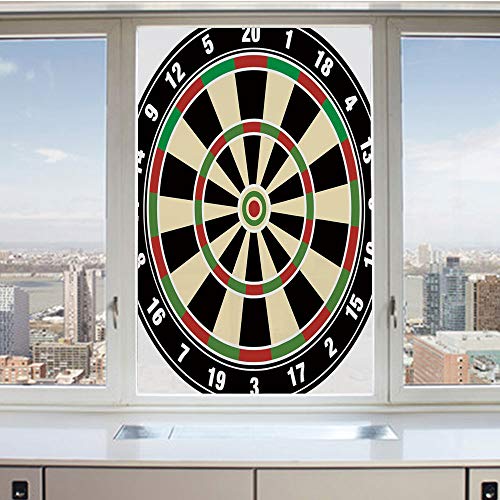 3D Decorative Privacy Window Films,Dart Board Numbers Sports Accuracy Precision Target Leisure Time Graphic,No-Glue Self Static Cling Glass Film for Home Bedroom Bathroom Kitchen Office 17.5x36 Inch - Thumbnail 4