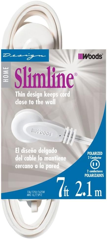 SlimLine 2235 Indoor Flat Plug Extension Cord, 3 Foot Cord, Right Angled Plug, 16 gauge, 3 Polarized Outlets, 125 Volts, Space Saving Design, Neutral White Color, UL and CUL Listed… - - 