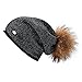 Womens Beanie Hats for Winter Wool Warm Cap Real Fur Pom Pom Knit Beanie Caps