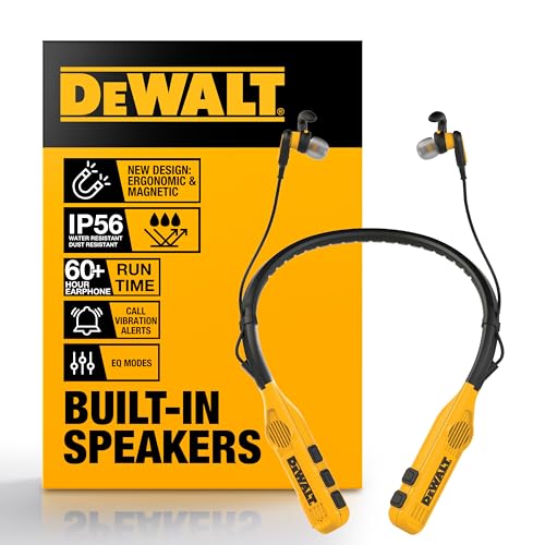 DEWALT 2-in-1 Neckband Bluetooth Headphones w/Built-In Speakers, Jobsite Wearable Speaker & Around Neck Headphones, Wireless Bluetooth Headset, 60+ Hrs, Hands-Free Music & Calls, Carry Pouch Included