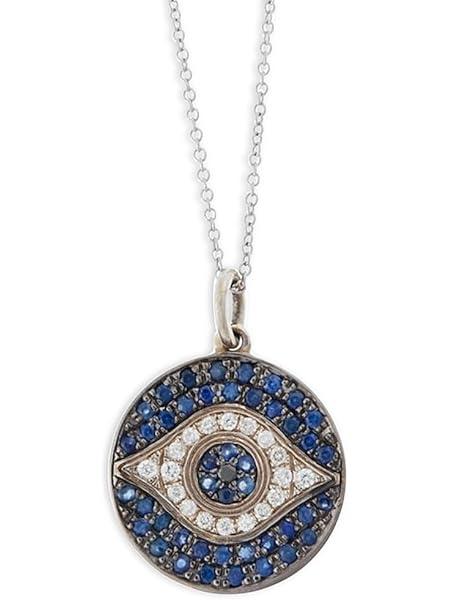 Ileana Makri Evil Eye Little Dawn Pendant in 18K White Gold with Blue Sapphires & Diamonds
