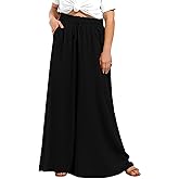 Lastshe Women's Plus Size Pants Wide Leg High Waist Flowy Casual Palazzo Flared Lounge Trousers Culottes with Pockets
