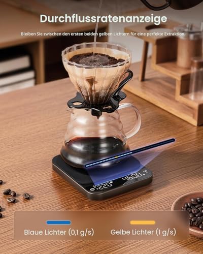 Digitale Kaffeewaage mit Timer, Wiederaufladbare 0,1g/3kg Präzise