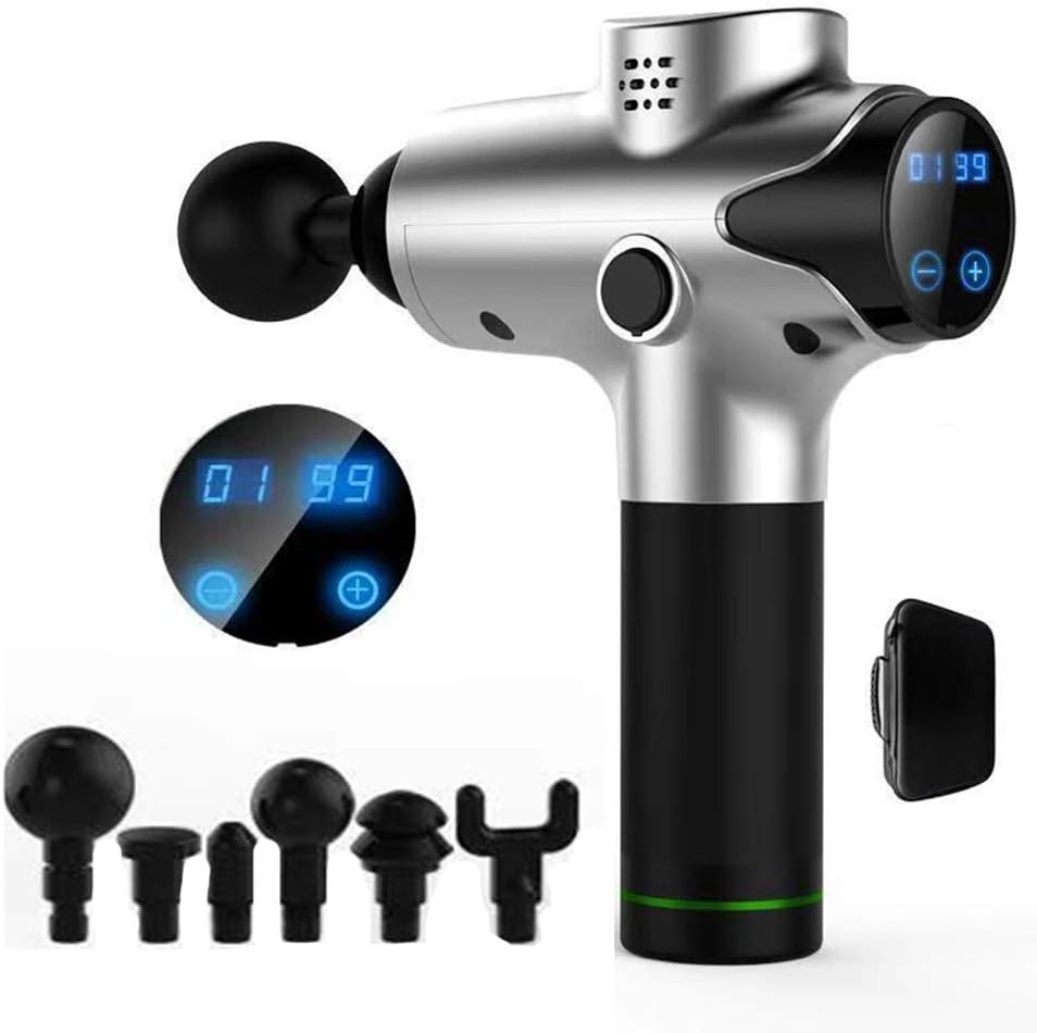 JUYHTY Hand-Held Massage Gun, LCD Touch Screen Professional Vibration Massage Gun Muscle, Wireless Mute Percussion Fascia Gun,D