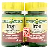Spring Valley Iron 65 mg, 100 Tablets (2 Pack)